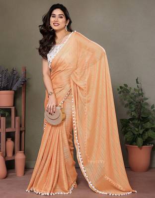 Peach striped saree with blouse piece 3