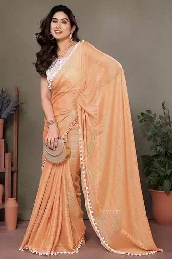 Peach striped saree with blouse piece