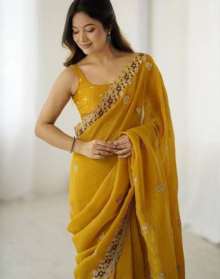 Mustard mustard embellished tissue sarees 1