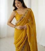Mustard mustard embellished tissue sarees