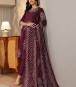 burgundy bandhani printed cotton straight suit set