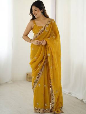 Mustard mustard embellished tissue sarees 2