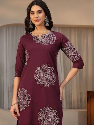 burgundy bandhani printed cotton straight suit set 4