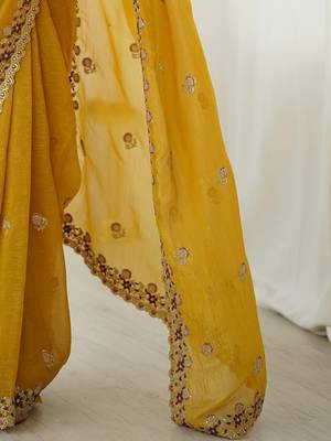 Mustard mustard embellished tissue sarees 4