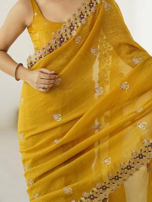 Mustard mustard embellished tissue sarees 5