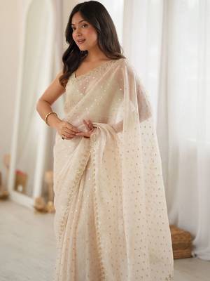 Off white embellished embroidered poly georgette designer saree 2