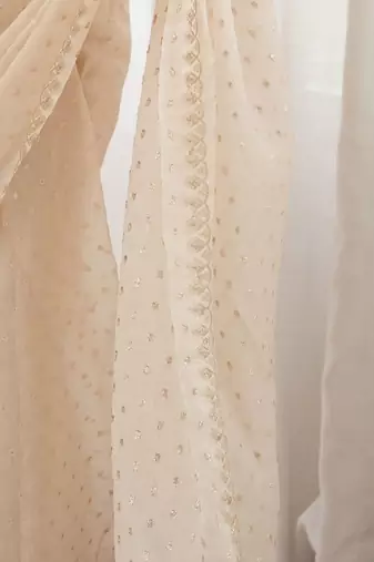 Off white embellished embroidered poly georgette designer saree