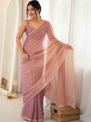 Lavender embellished poly georgette designer saree 1