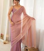Lavender embellished poly georgette designer saree