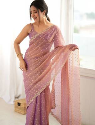 Lavender embellished poly georgette designer saree 2