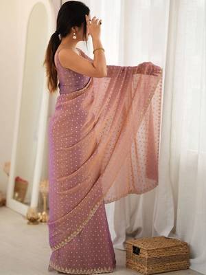 Lavender embellished poly georgette designer saree 3