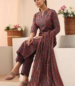 women floral printed regular kurta with trousers & with dupatta