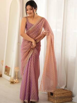 Lavender embellished poly georgette designer saree 4