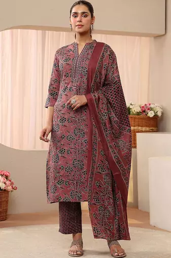 women floral printed regular kurta with trousers & with dupatta