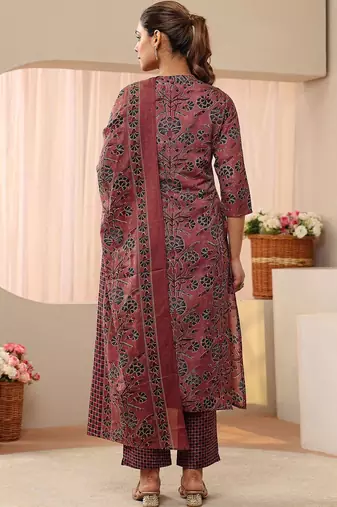 women floral printed regular kurta with trousers & with dupatta