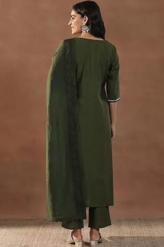 women floral embroidered regular sequinned kurta with trousers & with dupatta