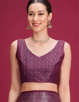 Purple ethnic motifs zari silk blend handloom banarasi saree 5