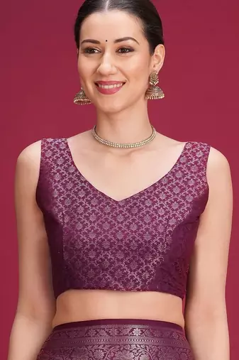 Purple ethnic motifs zari silk blend handloom banarasi saree
