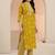 mustard floral printed cotton blend straight suit set