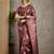 Brown geometric printed kantha work silk cotton tussar saree