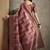 Brown geometric printed kantha work silk cotton tussar saree
