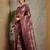 Brown geometric printed kantha work silk cotton tussar saree