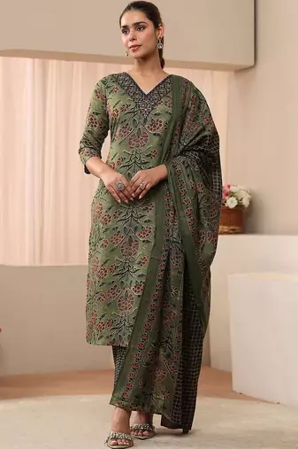 women floral printed regular kurta with palazzos & with dupatta