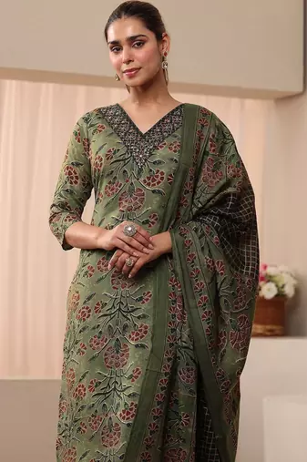 women floral printed regular kurta with palazzos & with dupatta