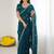 Teal floral embroidered  georgette designer saree
