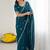Teal floral embroidered  georgette designer saree