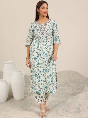floral printed regular mirror work kurta with salwar 3