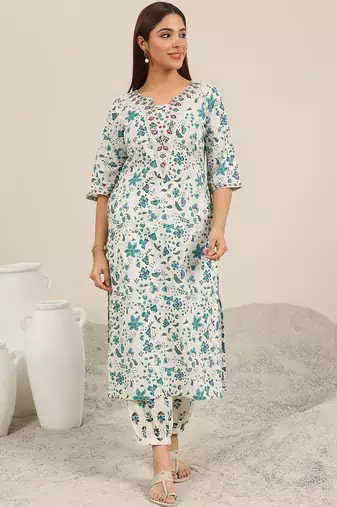 floral printed regular mirror work kurta with salwar