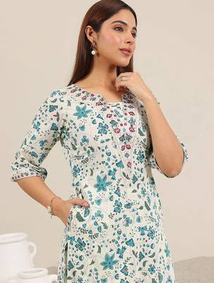 floral printed regular mirror work kurta with salwar 4