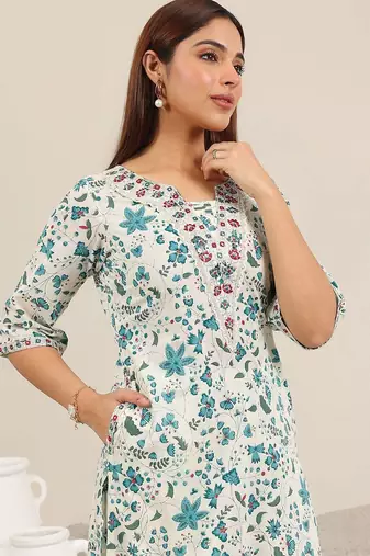 floral printed regular mirror work kurta with salwar