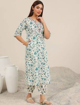 floral printed regular mirror work kurta with salwar 1