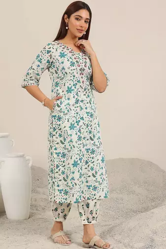 floral printed regular mirror work kurta with salwar
