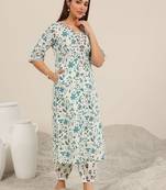 floral printed regular mirror work kurta with salwar