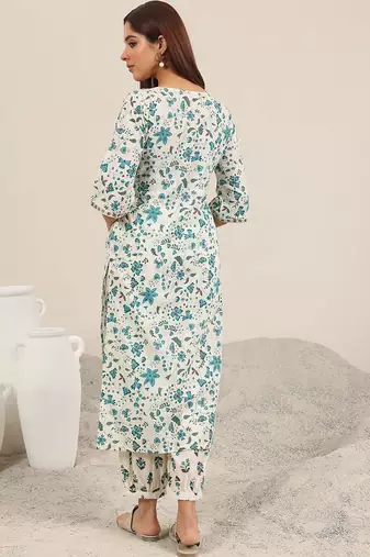 floral printed regular mirror work kurta with salwar