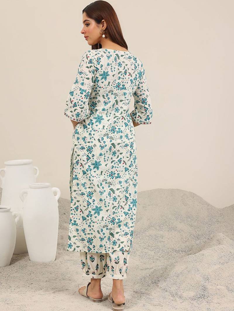 floral printed regular mirror work kurta with salwar