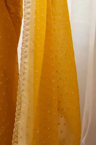 Yellow embellished embroidered poly georgette designer saree