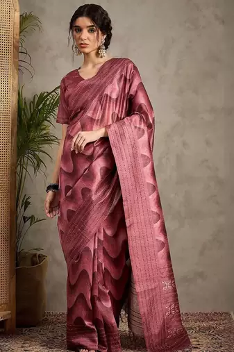 Rose kantha work silk cotton tussar saree