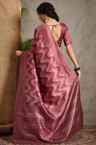 Rose kantha work silk cotton tussar saree