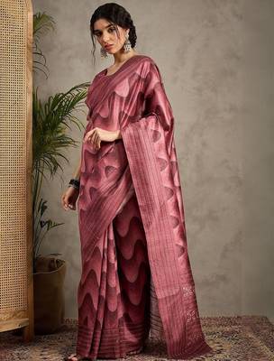 Rose kantha work silk cotton tussar saree 4