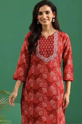 women ethnic motifs printed regular thread work kurta with trousers & with dupatta