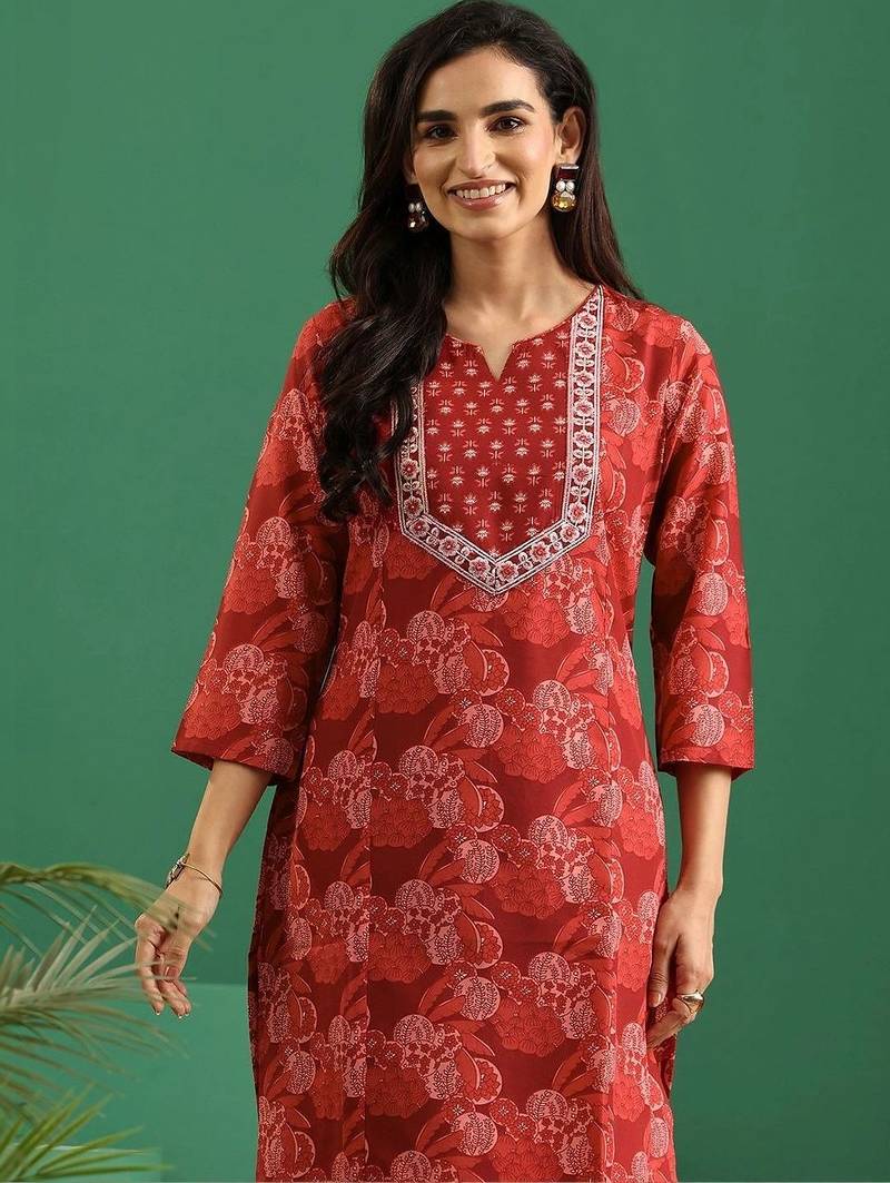 women ethnic motifs printed regular thread work kurta with trousers & with dupatta