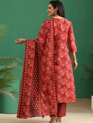 women ethnic motifs printed regular thread work kurta with trousers & with dupatta 6