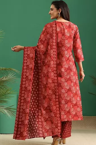 women ethnic motifs printed regular thread work kurta with trousers & with dupatta