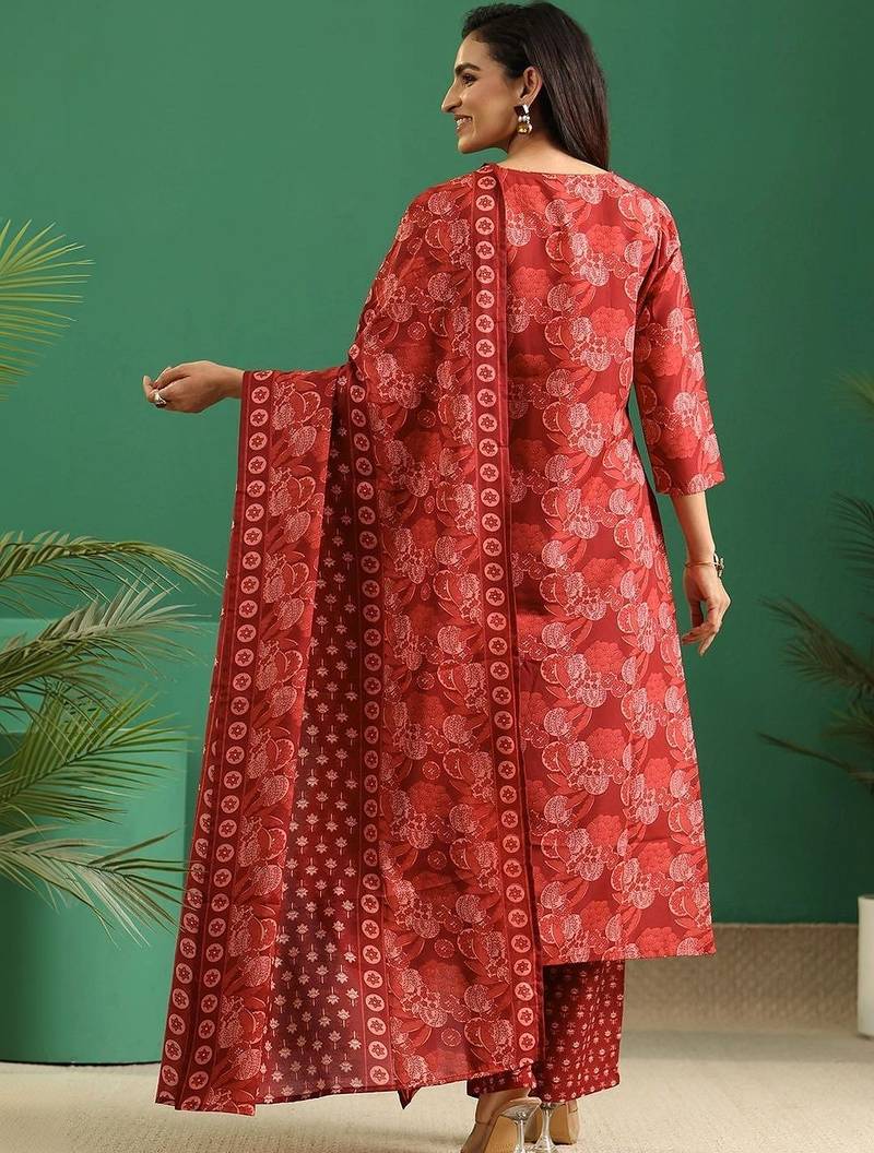 women ethnic motifs printed regular thread work kurta with trousers & with dupatta