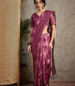 Magenta kantha work silk cotton tussar saree