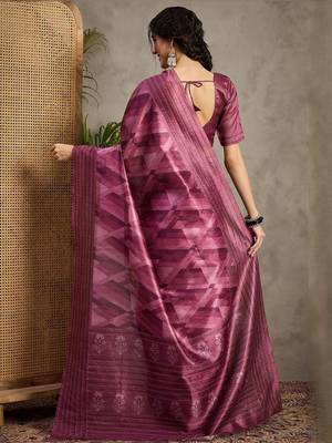Magenta kantha work silk cotton tussar saree 2